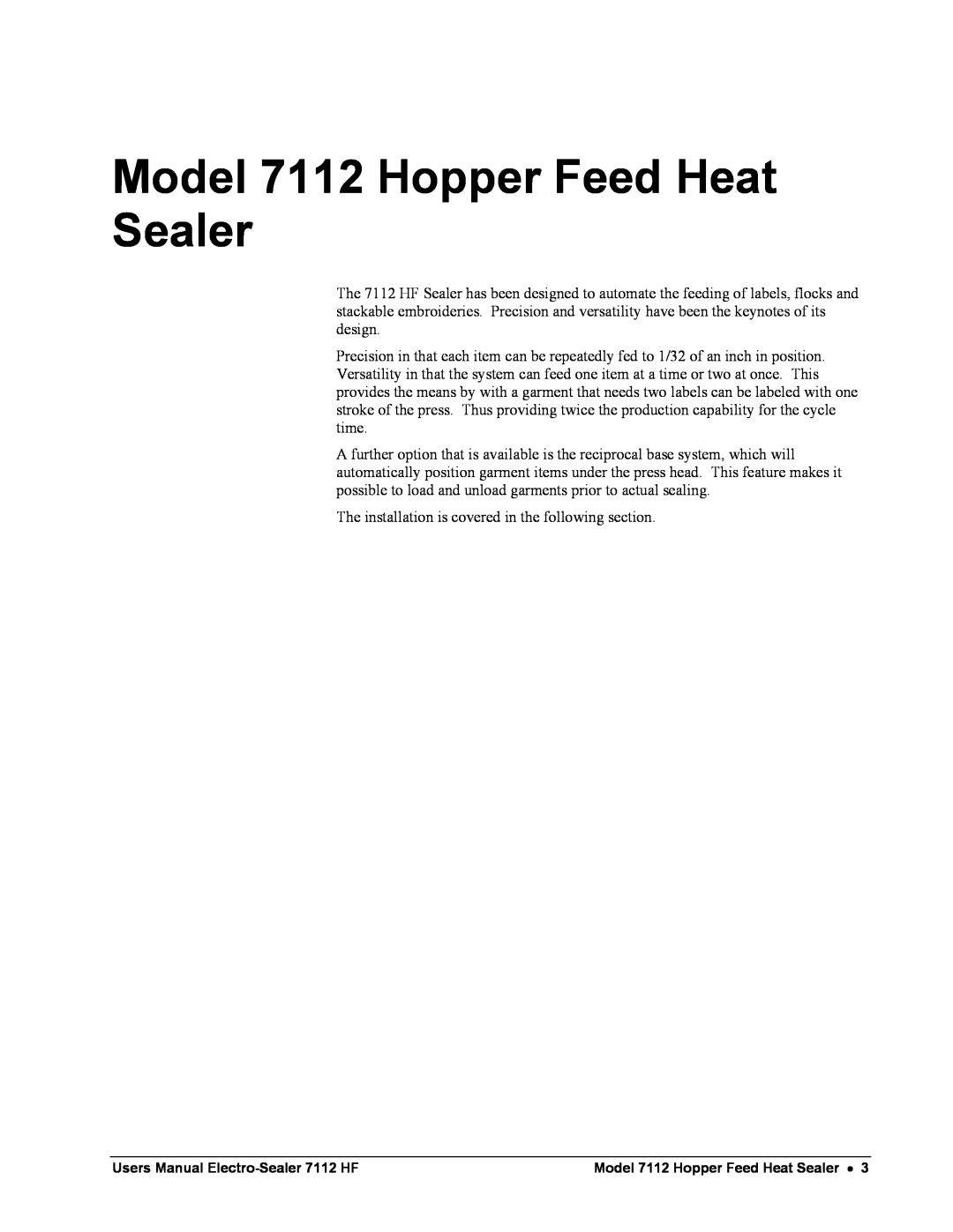 Avery 7112 HF user manual Model 7112 Hopper Feed Heat Sealer 