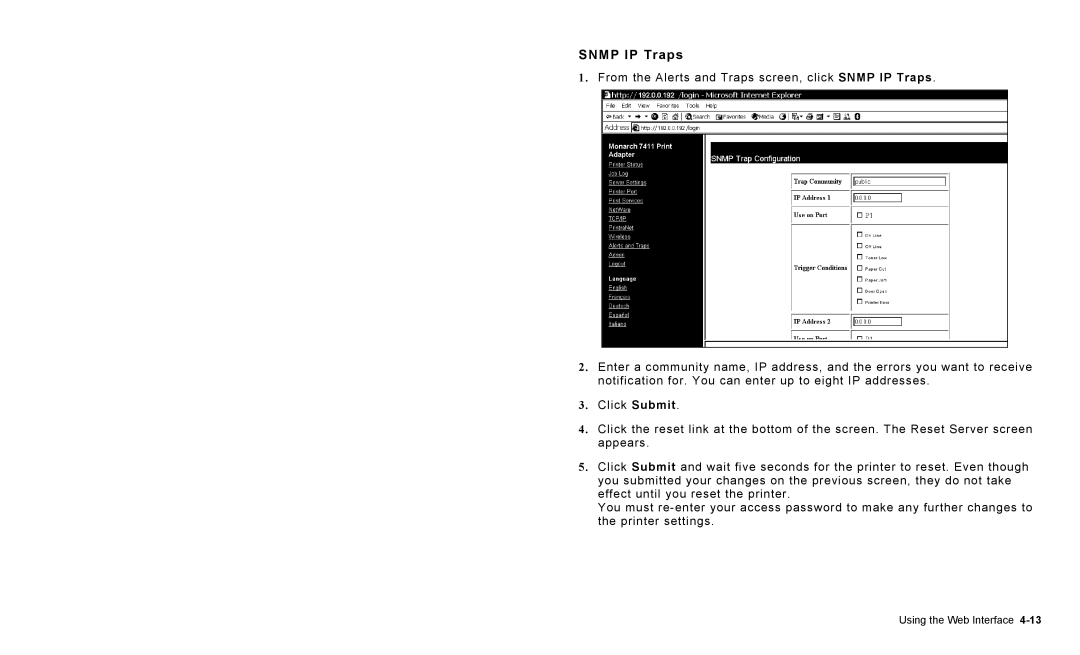 Avery 7411 manual Snmp IP Traps 