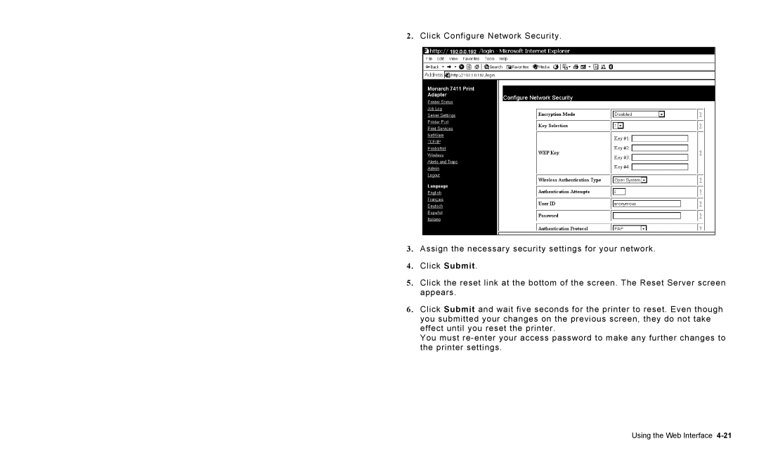 Avery 7411 manual Using the Web Interface 