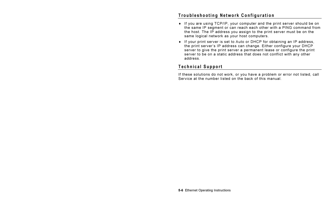 Avery 7411 manual Troubleshooting N e t w o r k C o n f i g u r a t i o n, C h n i c a l S u p p o r t 