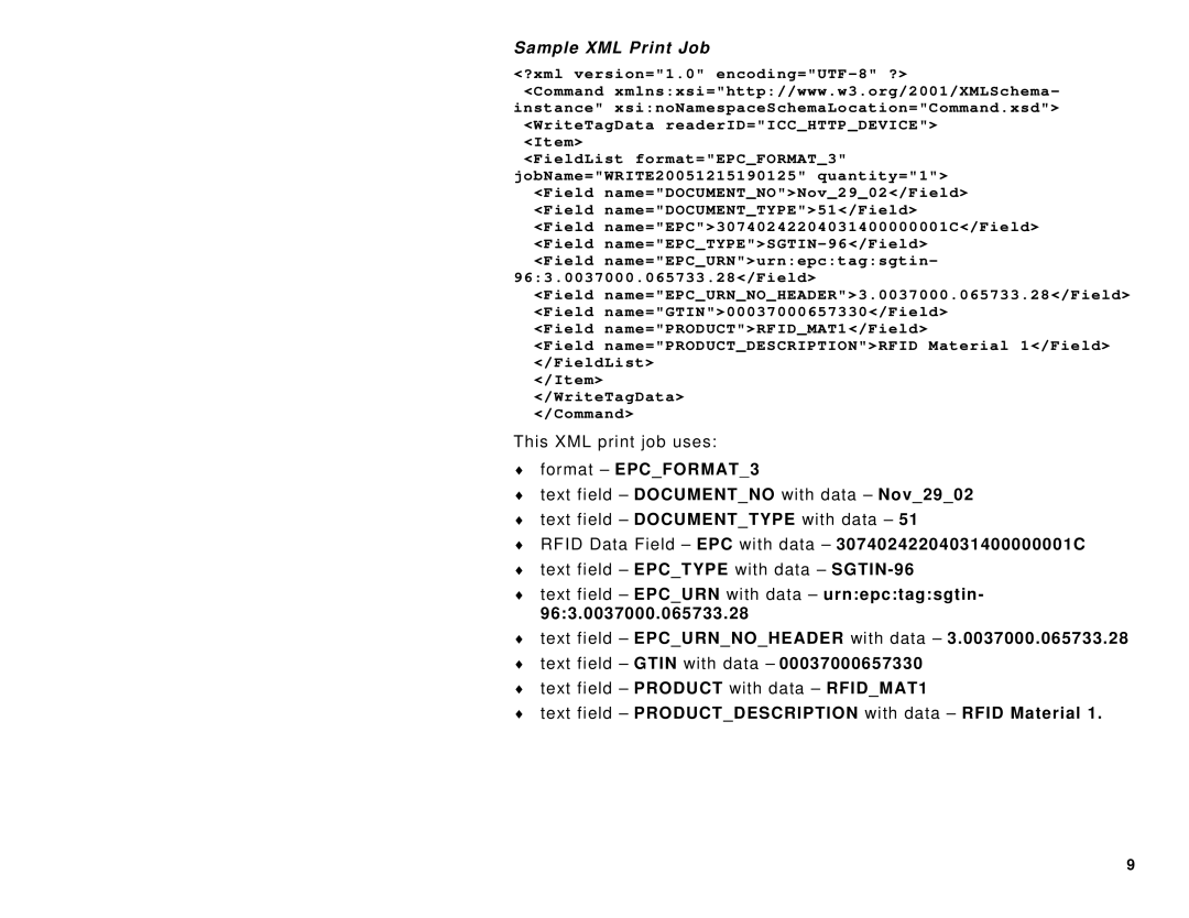 Avery 9860, 9825, 9855 manual Text field Productdescription with data Rfid Material 