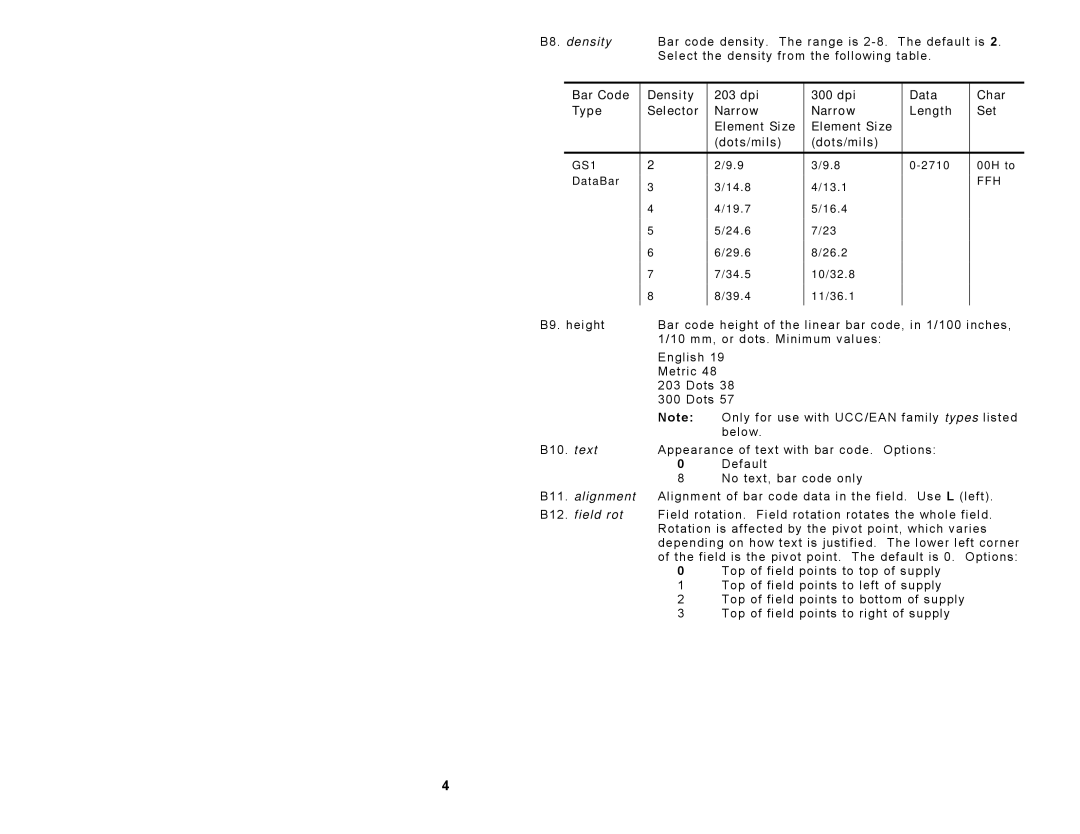 Avery 9825, 9860, 9855 manual Ffh, B8. density 