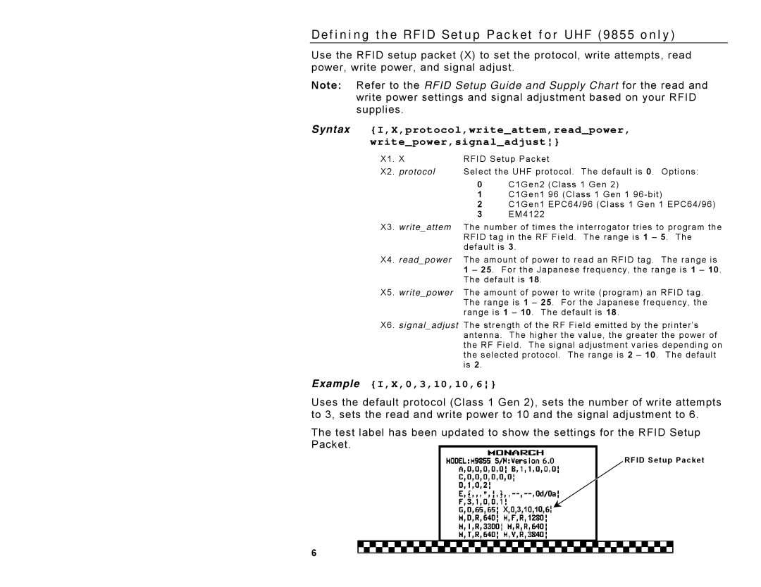 Avery 9860, 9825, 9855 manual Example I,X,0,3,10,10,6, Protocol, Writeattem, Readpower, Writepower 