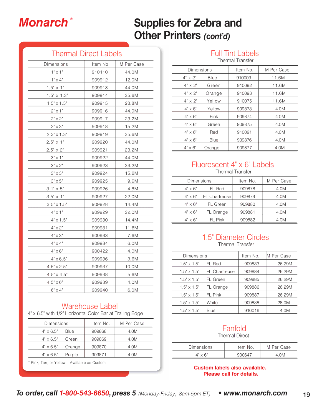 Avery 9825, 9860, 9864, 9855, 9854 Warehouse Label, Full Tint Labels, Fluorescent 4 x 6 Labels, Diameter Circles, Fanfold 