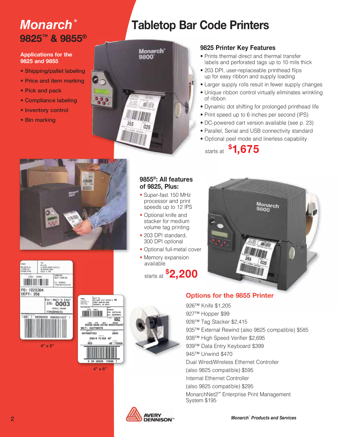 Avery 9855, 9860, 9864, 9825, 9854, 6032, 6039, 9800, 9416 manual Tabletop Bar Code Printers, Printer Key Features 