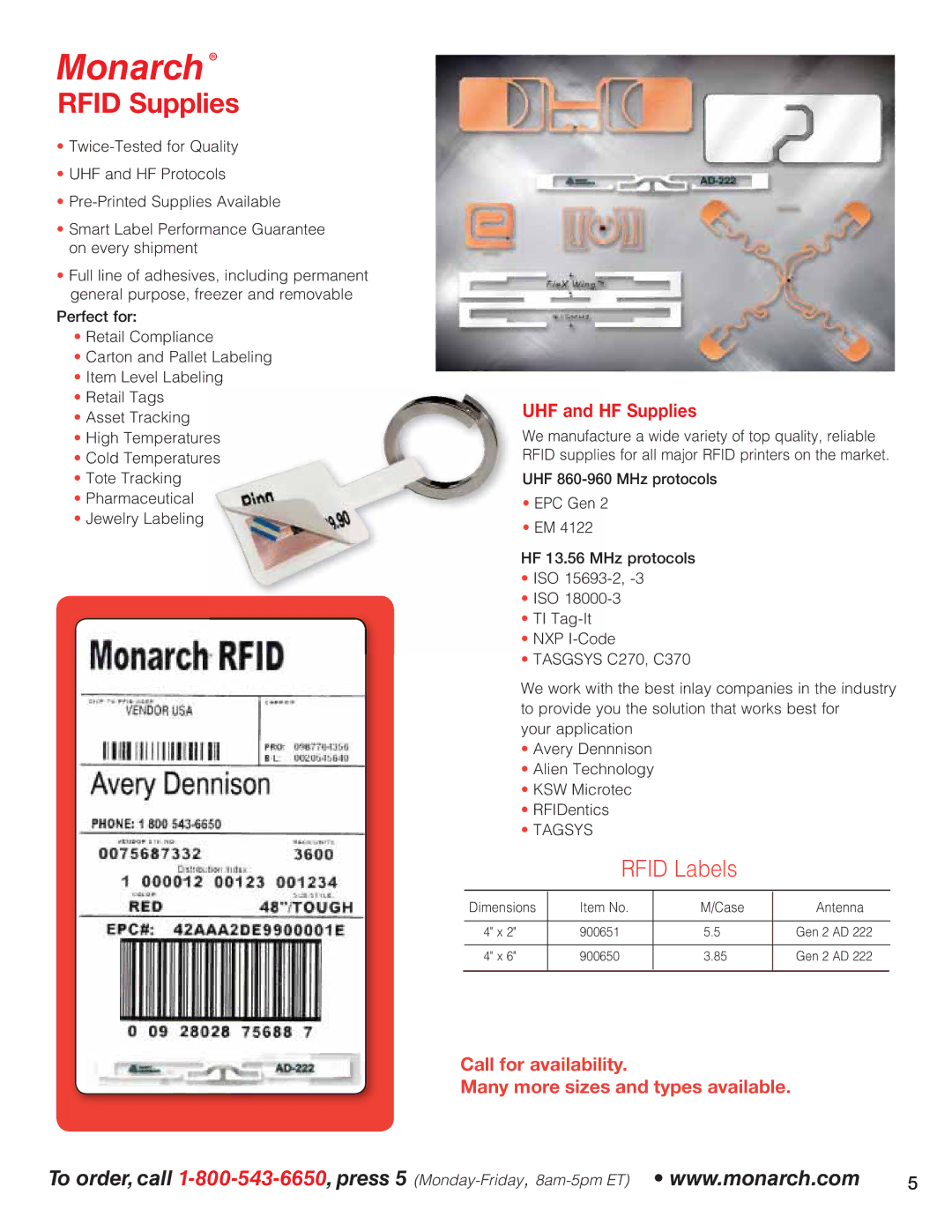 Avery 6039, 9860, 9864, 9825, 9855, 9854, 6032, 9800, 9416 manual Rfid Labels, Item No Case Antenna 