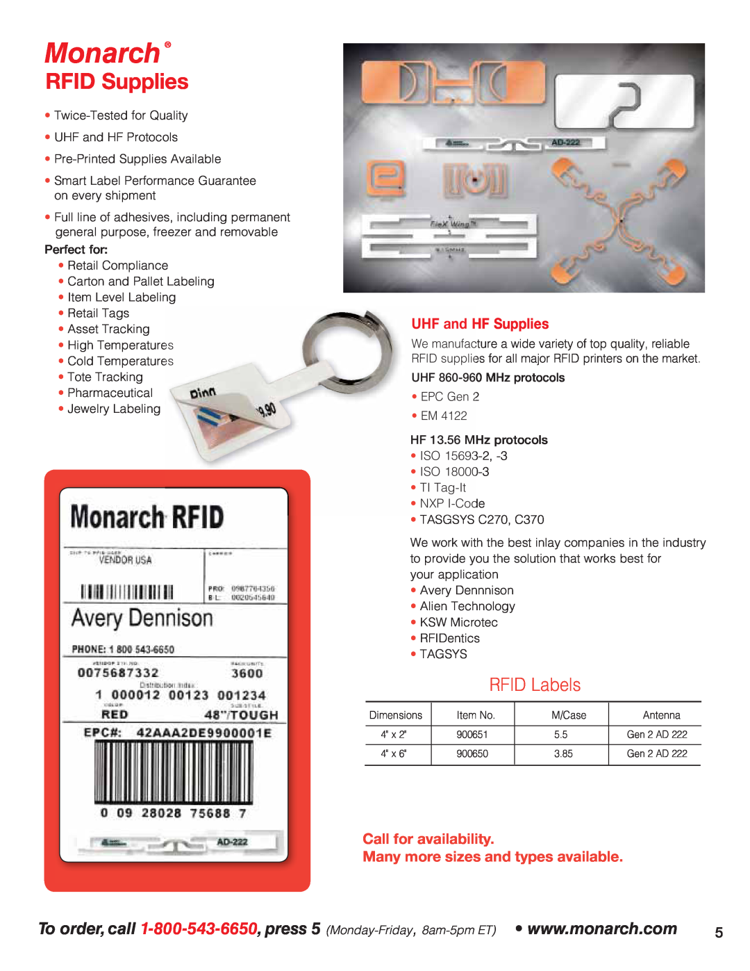 Avery 6039 RFID Supplies, RFID Labels, UHF and HF Supplies, Call for availability Many more sizes and types available 