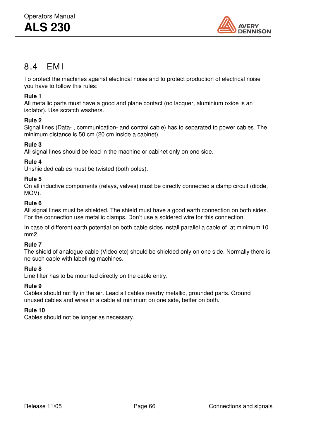 Avery ALS 230 manual Emi, Rule 