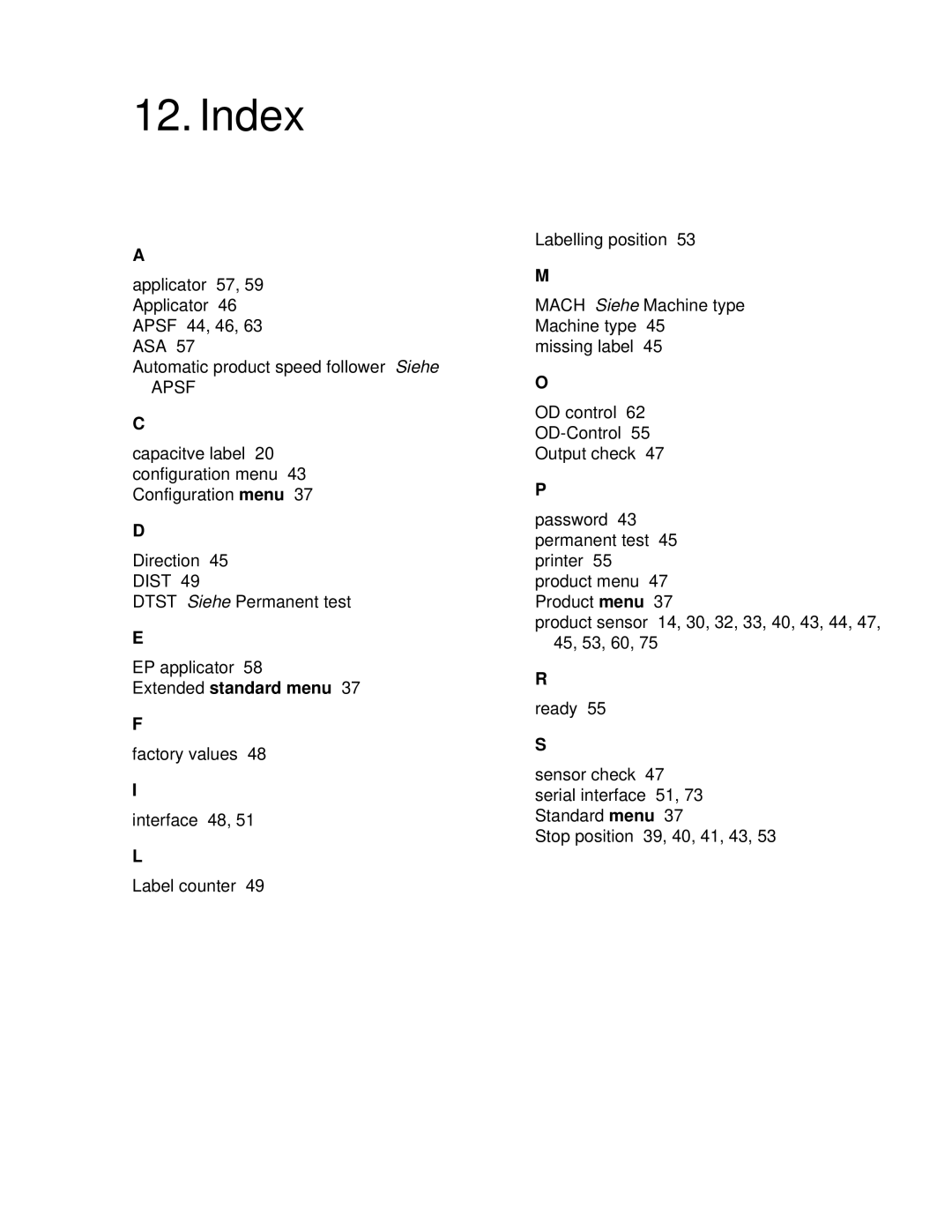 Avery ALS 330/430 manual Index, Extended standard menu 