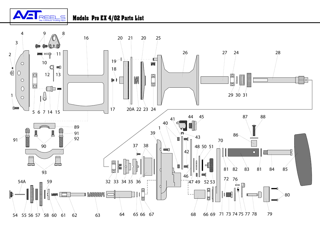 Avet Reels Pro EXW 4/02 manual Models Pro EX 4/02 Parts List 