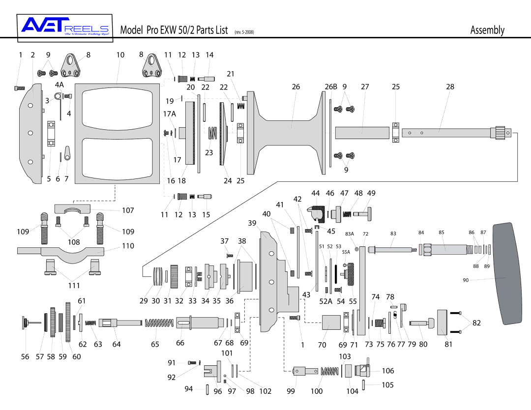 Avet Reels manual Model Pro EXW 50/2 Parts List rev Assembly 