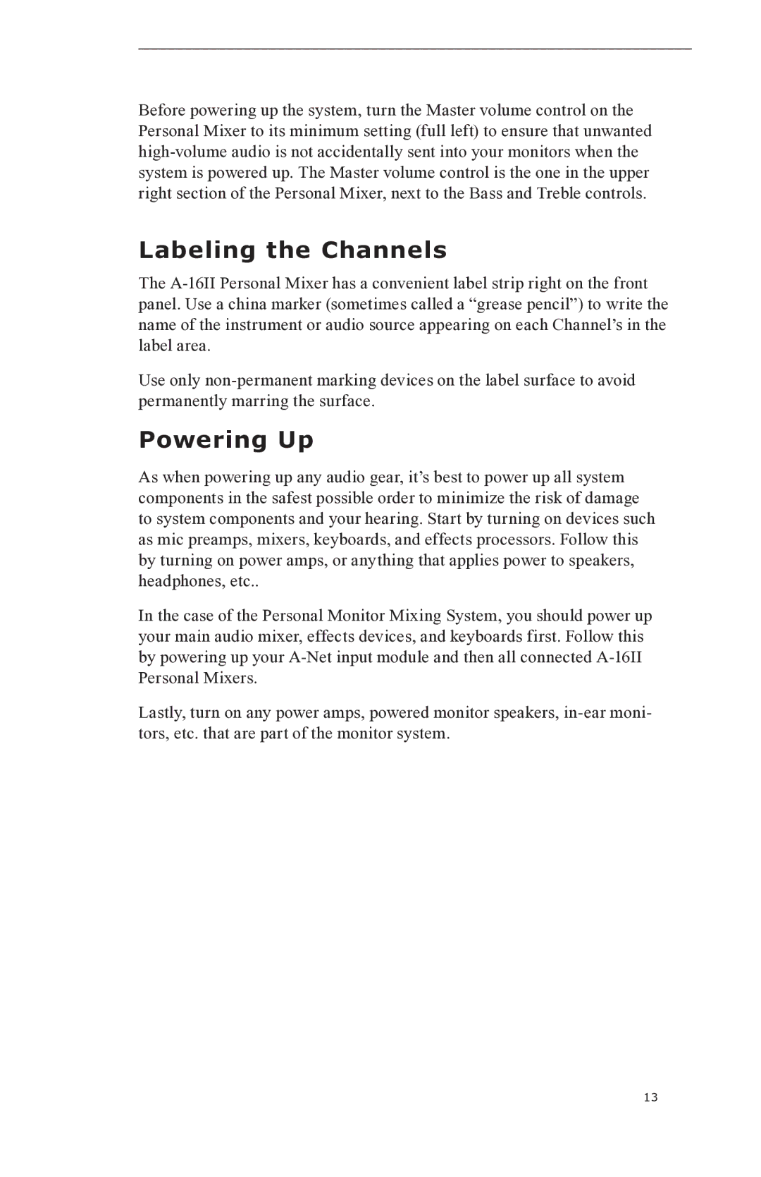 Aviom A-16II manual Labeling the Channels, Powering Up 