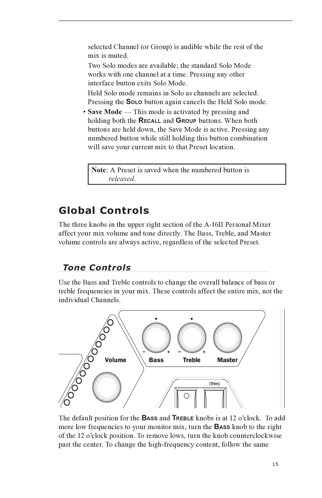 Aviom A-16II manual Global Controls, Tone Controls 