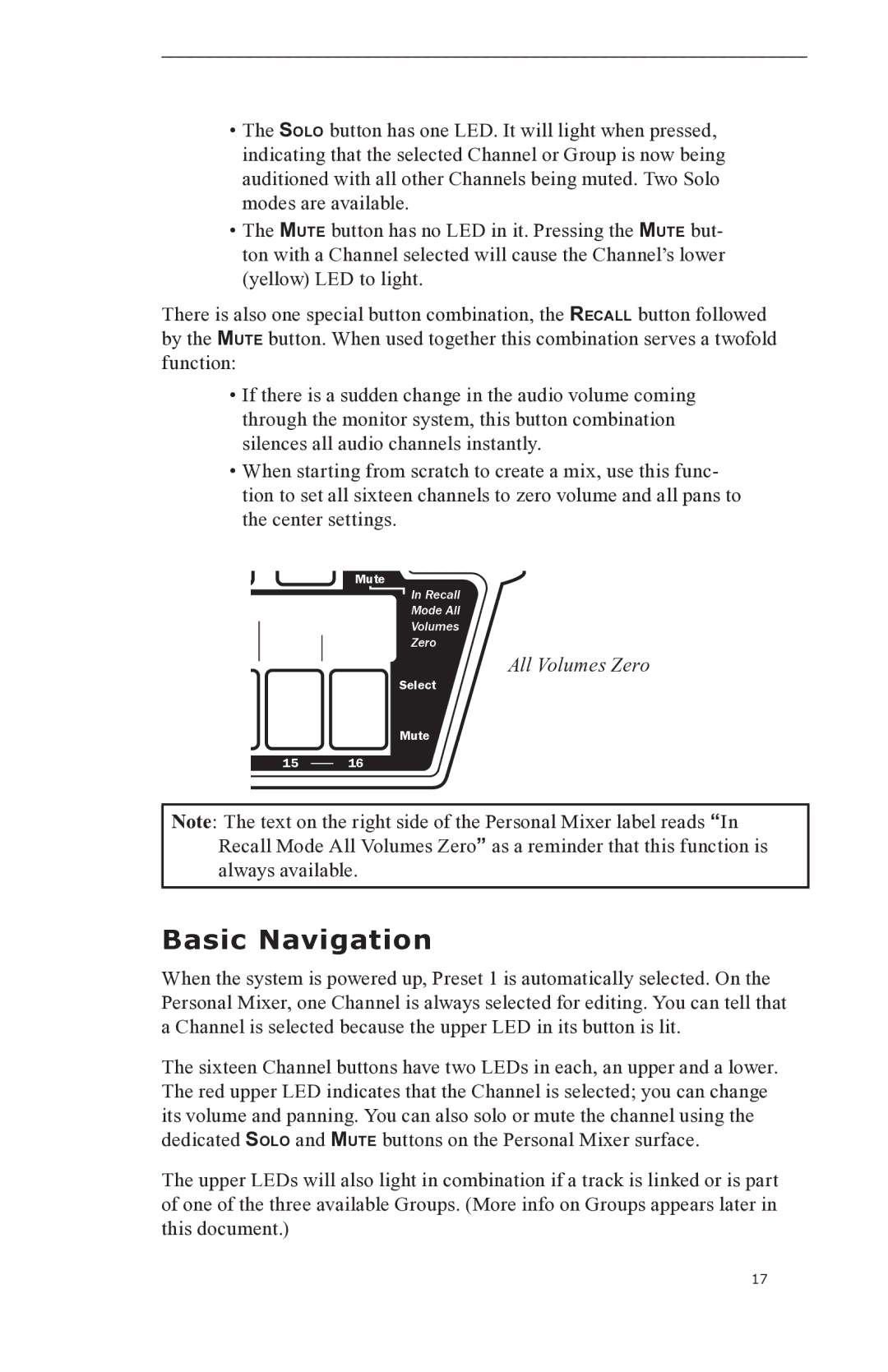 Aviom A-16II manual Basic Navigation, All Volumes Zero 