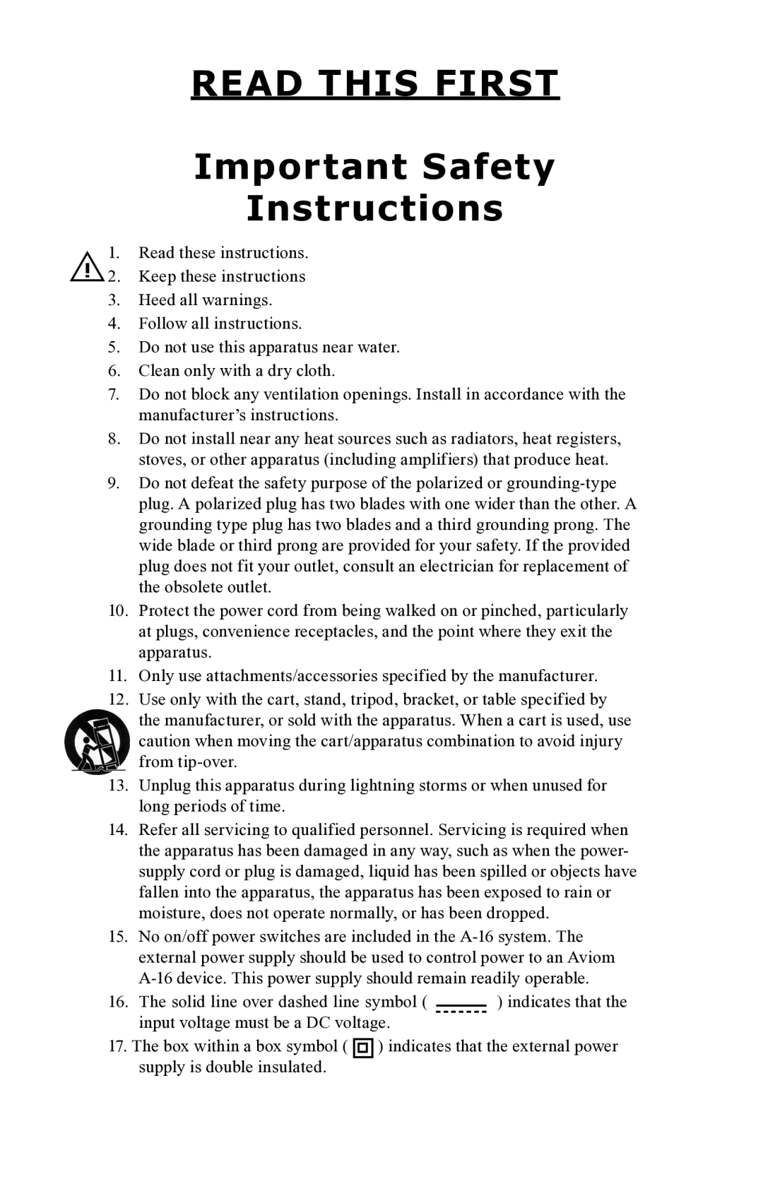 Aviom A-16II manual Read this First, Important Safety Instructions 