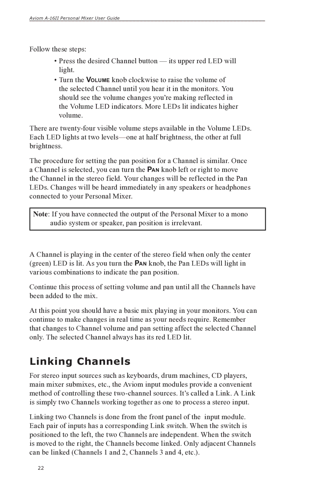 Aviom A-16II manual Linking Channels 