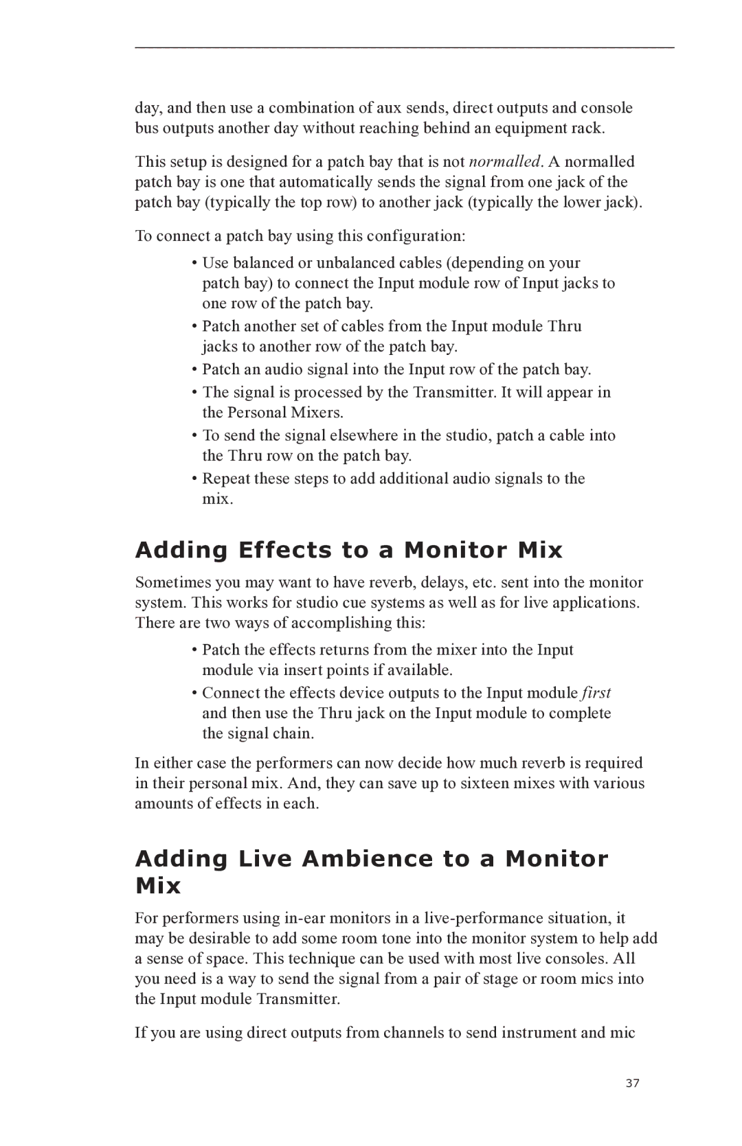 Aviom A-16II manual Adding Effects to a Monitor Mix, Adding Live Ambience to a Monitor Mix 