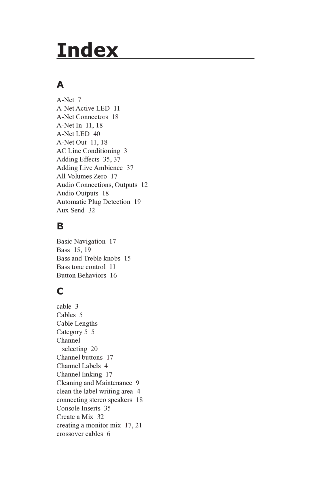 Aviom A-16II manual Index 