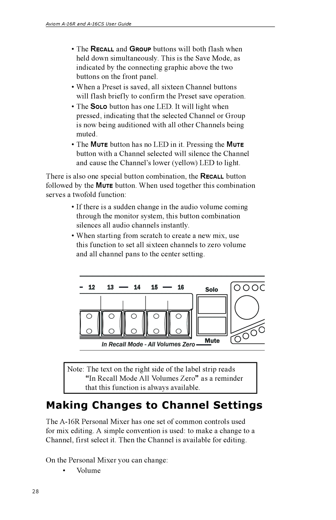 Aviom A-16R, A-16CS manual Making Changes to Channel Settings 