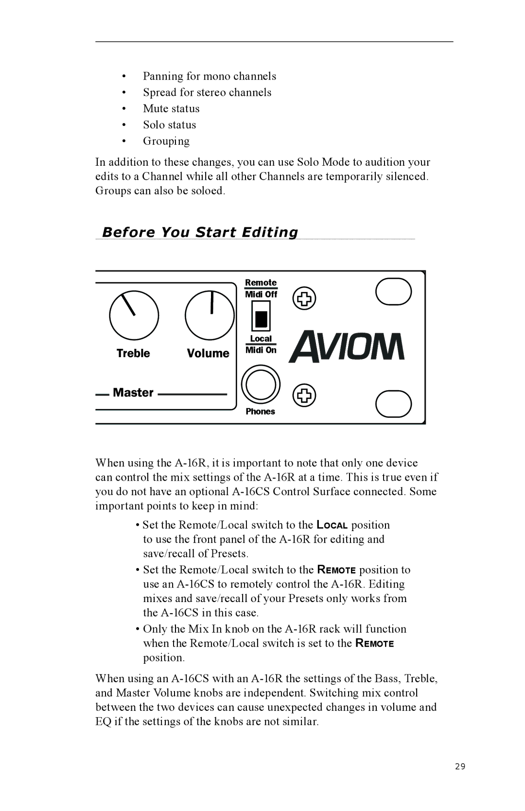 Aviom A-16CS, A-16R manual Before You Start Editing 