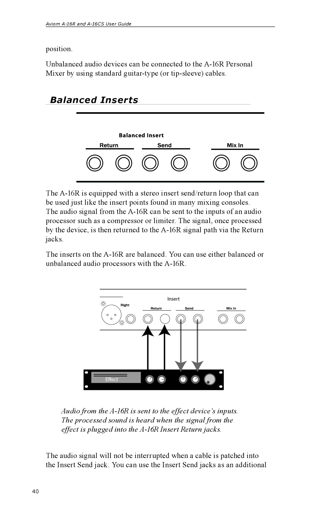 Aviom A-16R, A-16CS manual Balanced Inserts 