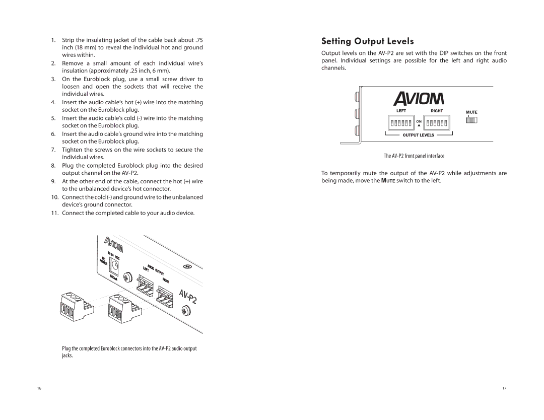 Aviom AV-P2 manual Setting Output Levels 