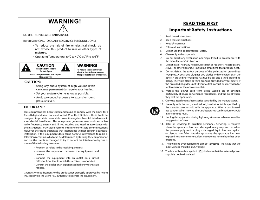 Aviom AV-P2 manual Important Safety Instructions 