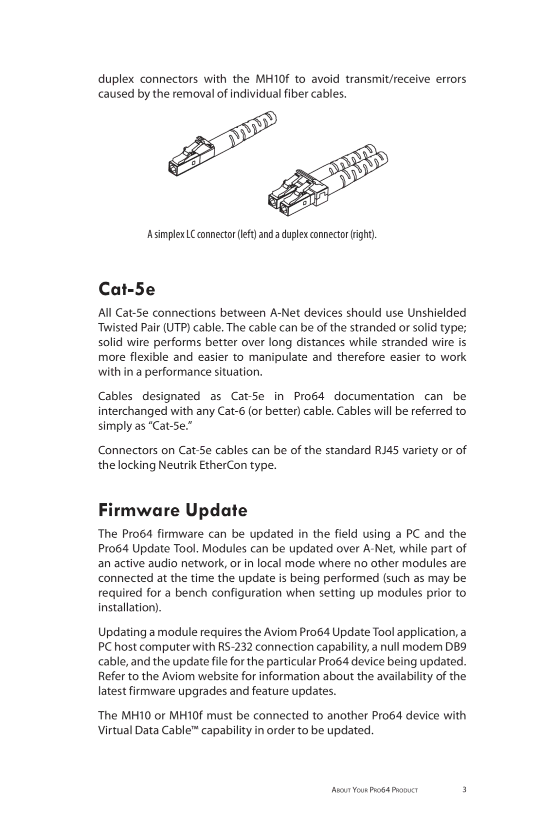 Aviom MH10f, MH10m manual Cat-5e, Firmware Update 