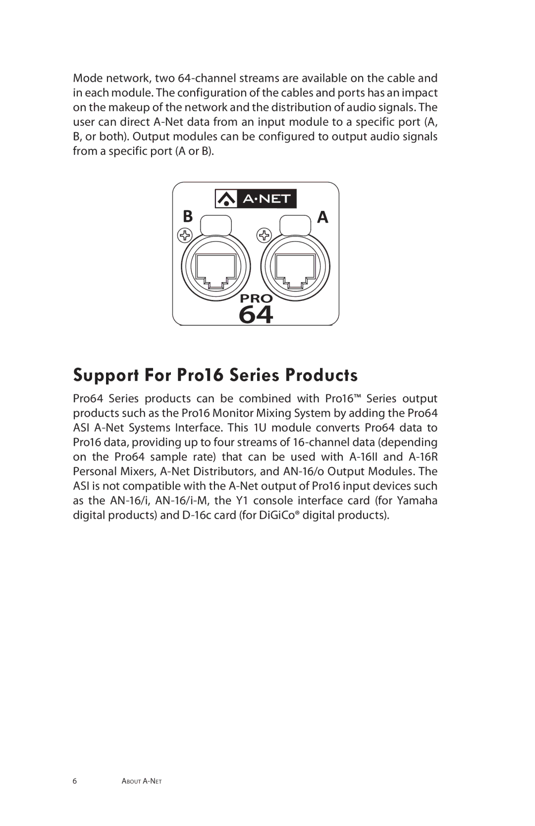 Aviom MH10m, MH10f manual Support For Pro16 Series Products 