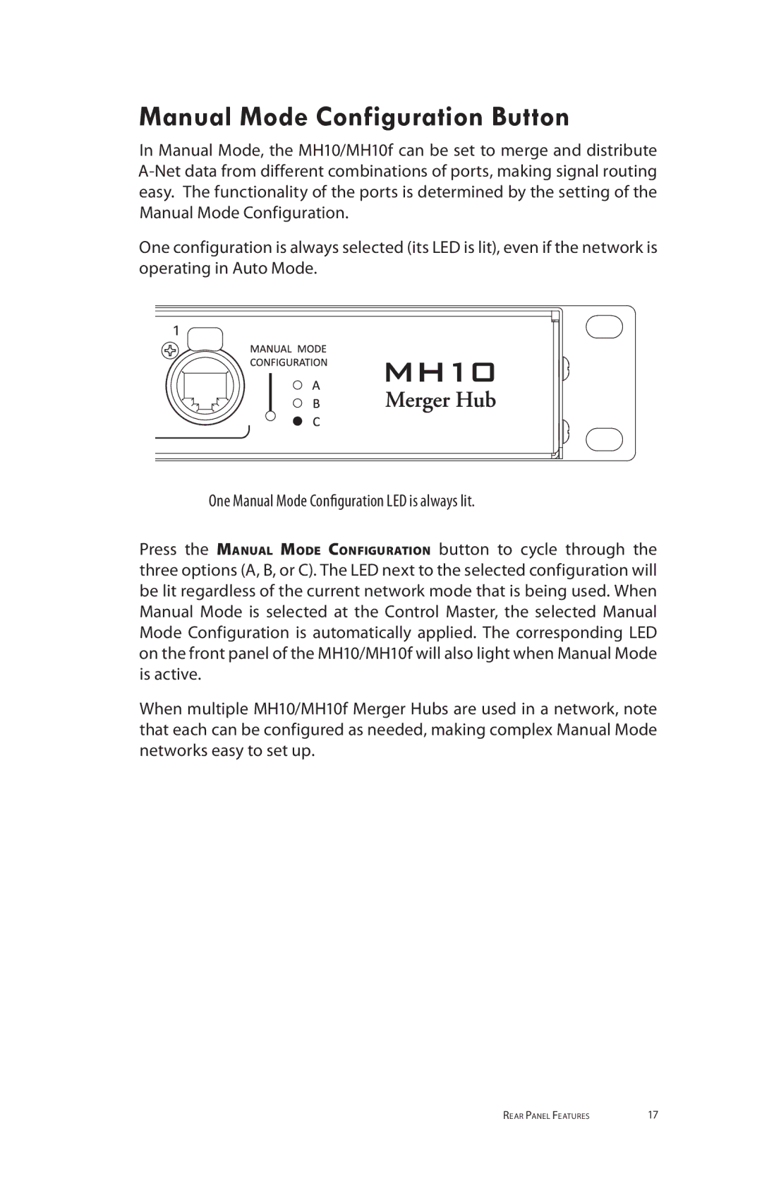 Aviom MH10f, MH10m manual Manual Mode Configuration Button 