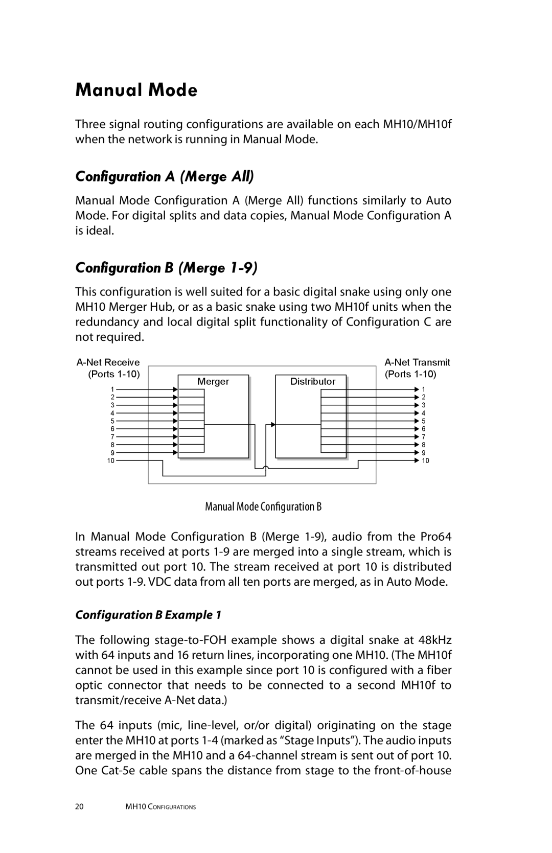 Aviom MH10m, MH10f manual Manual Mode, Configuration a Merge All 