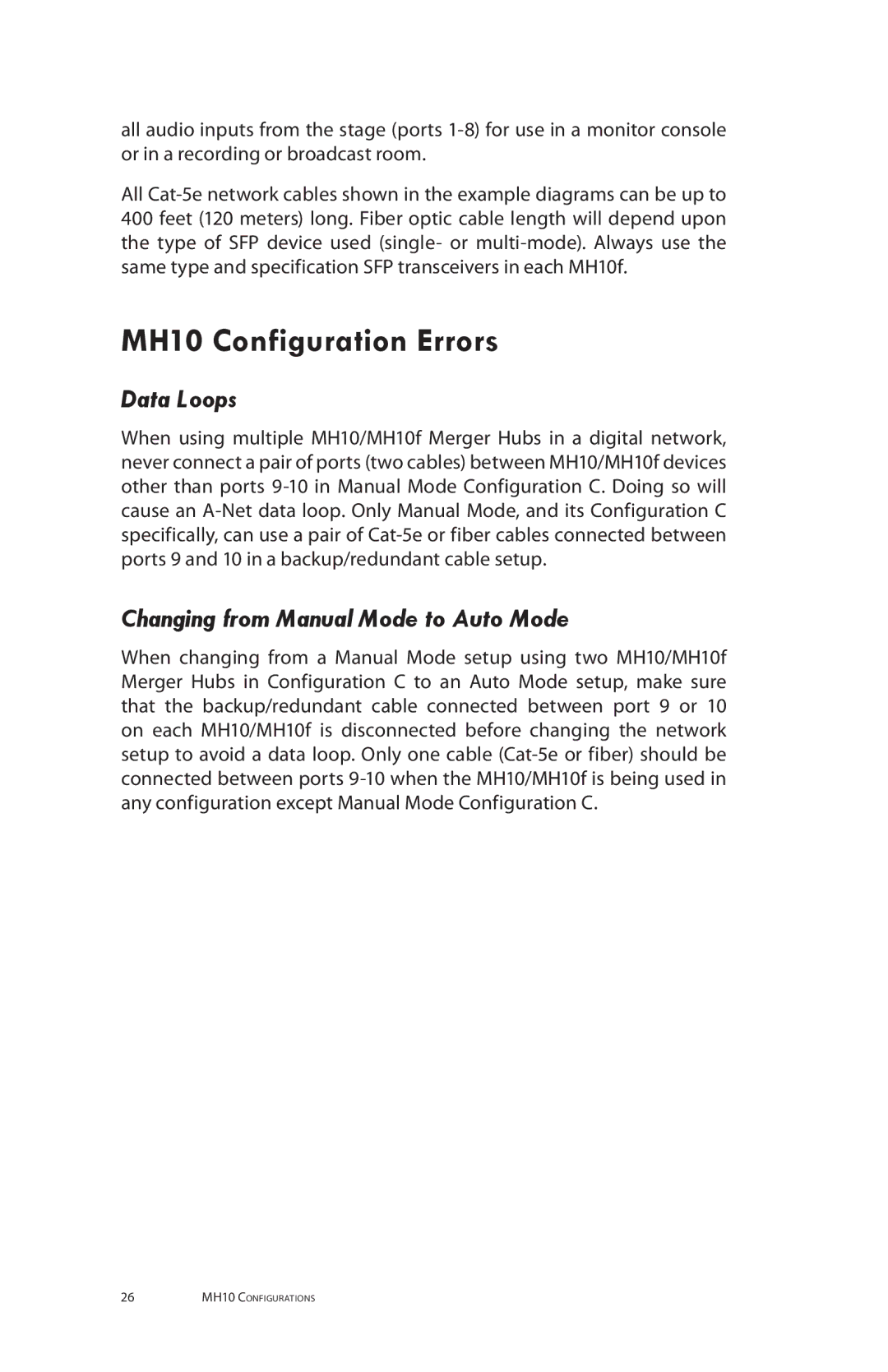 Aviom MH10m, MH10f manual MH10 Configuration Errors, Data Loops 