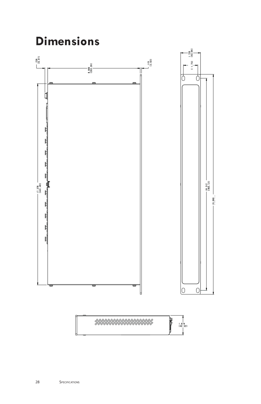 Aviom MH10m, MH10f manual Dimensions 