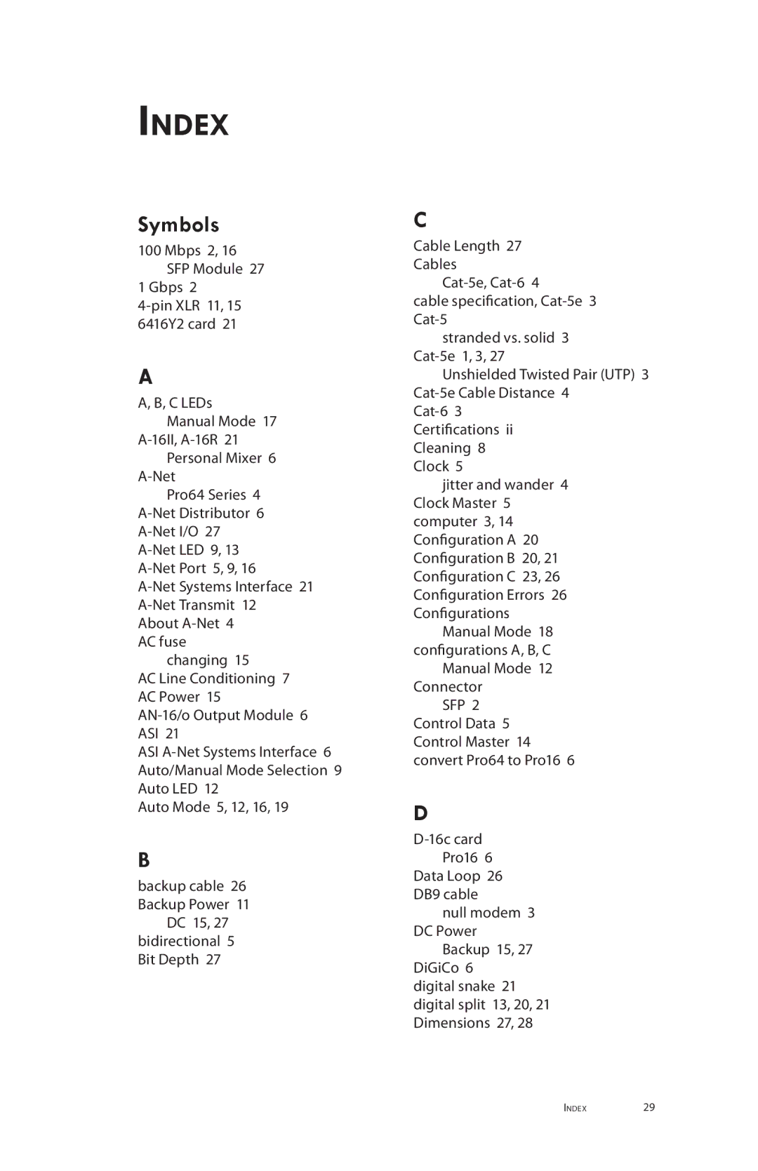 Aviom MH10f, MH10m manual Index 