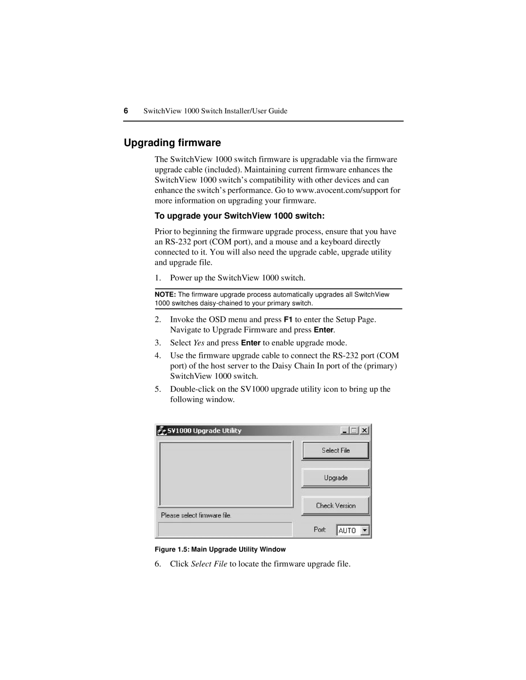 Avocent manual Upgrading firmware, To upgrade your SwitchView 1000 switch 