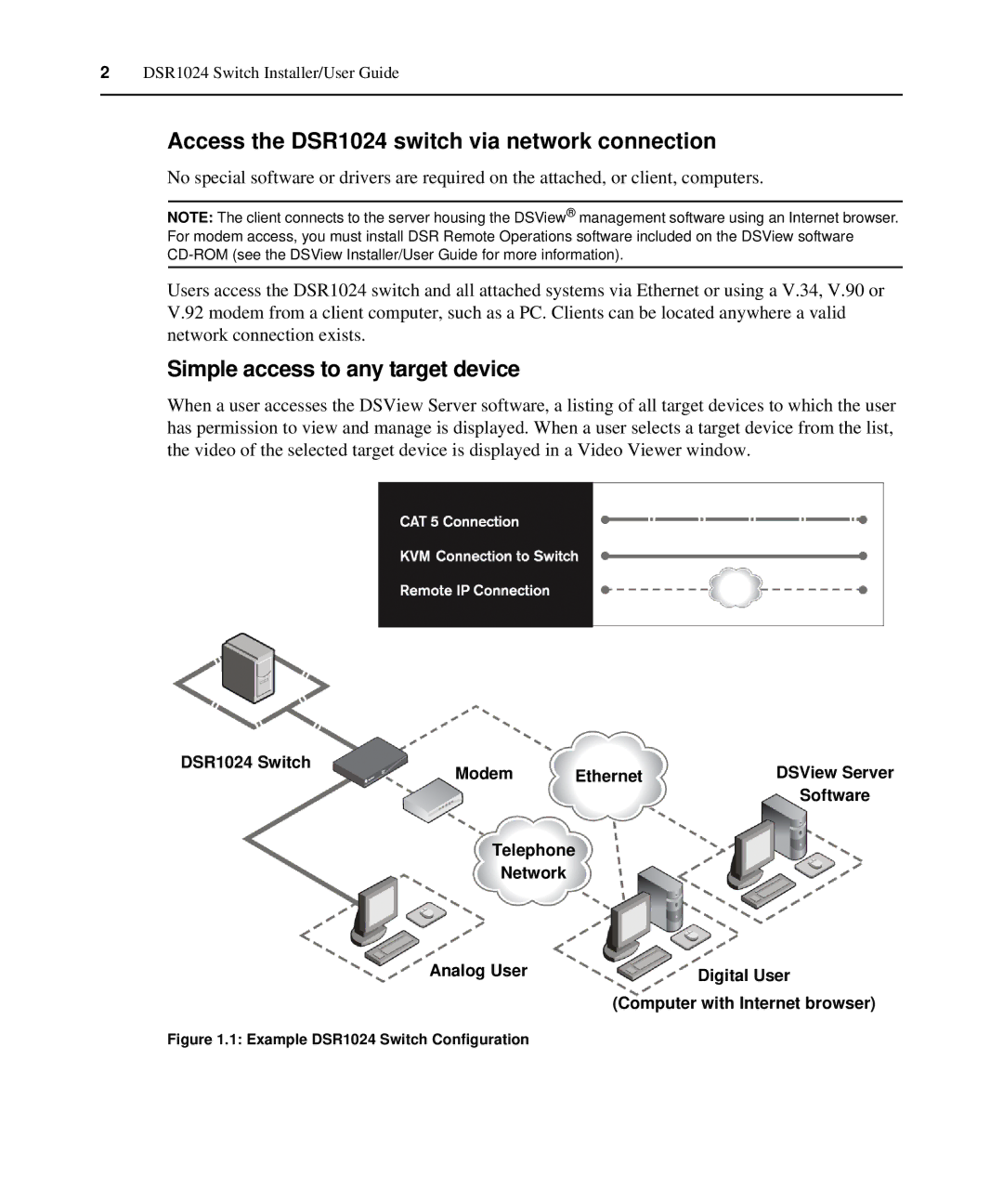 Avocent manual Access the DSR1024 switch via network connection, Simple access to any target device 