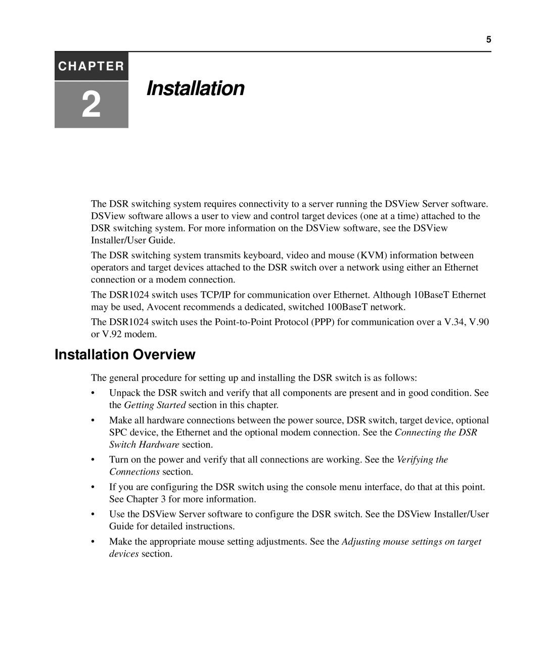 Avocent 1024 manual Installation Overview 