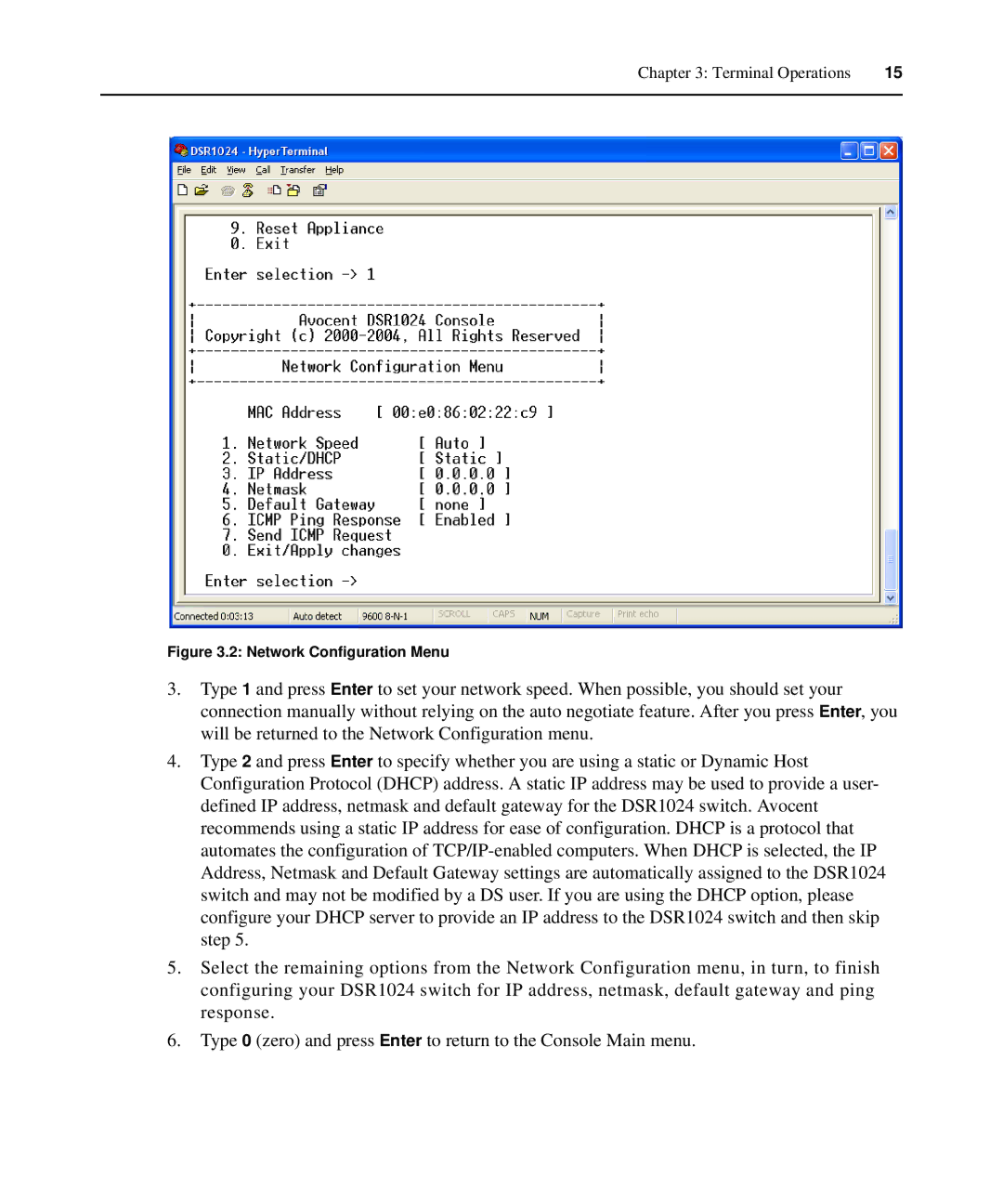 Avocent 1024 manual Terminal Operations 