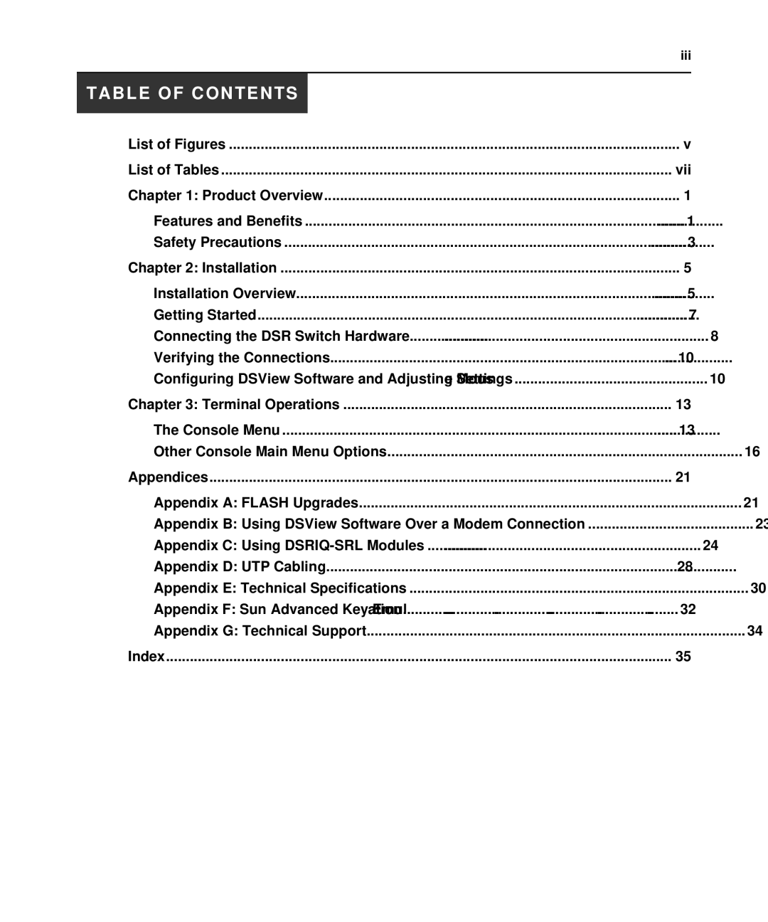 Avocent 1024 manual Table of Contents 