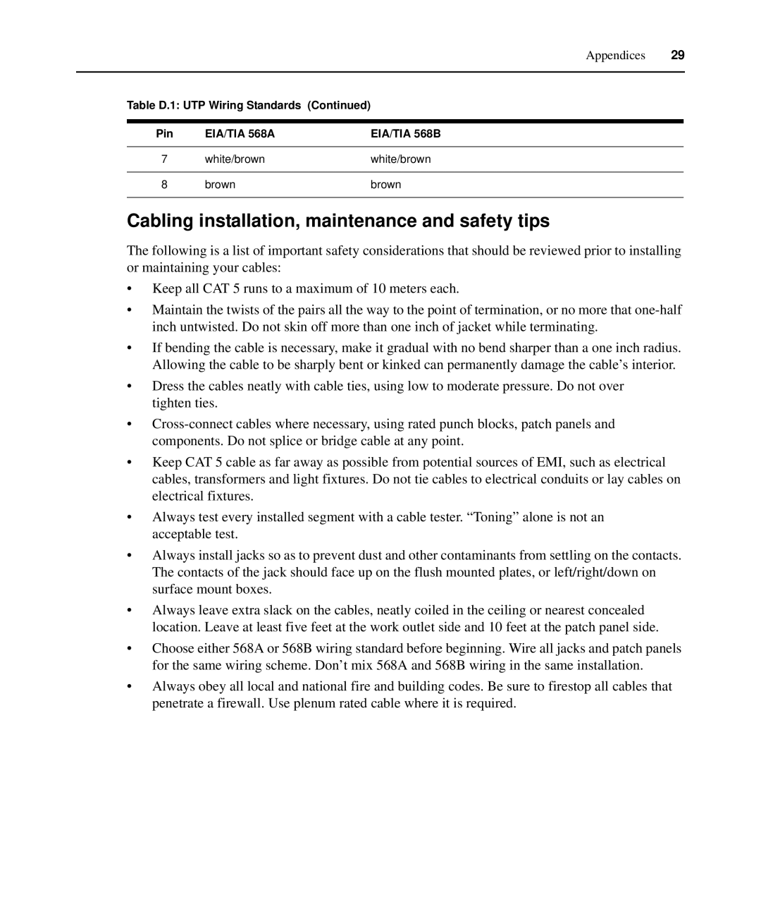 Avocent 1024 manual Cabling installation, maintenance and safety tips 