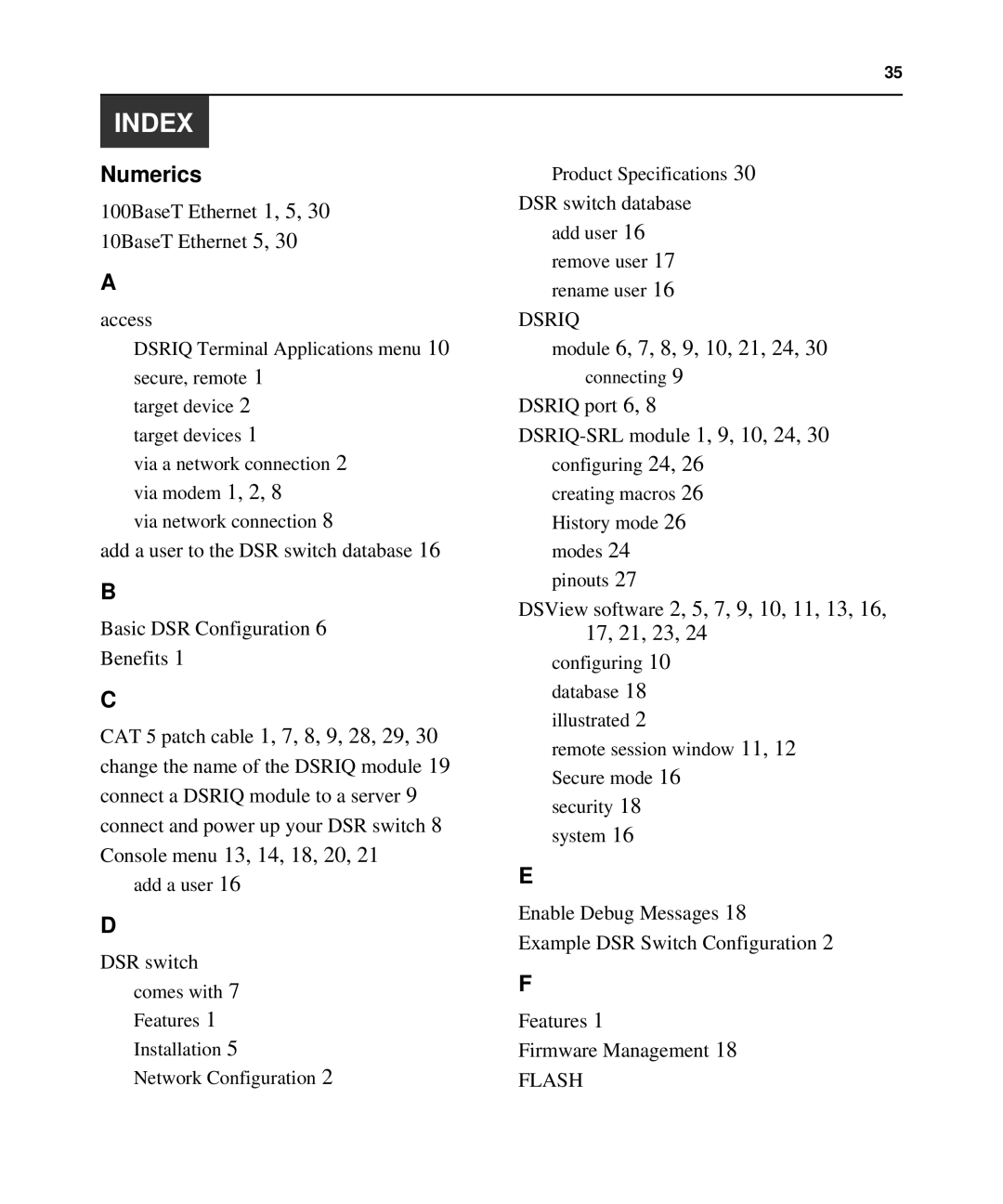 Avocent 1024 manual Index, Numerics 