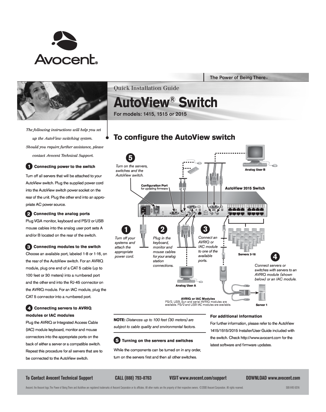 Avocent manual AutoView Switch, To configure the AutoView switch, Quick Installation Guide, For models 1415, 1515 or 