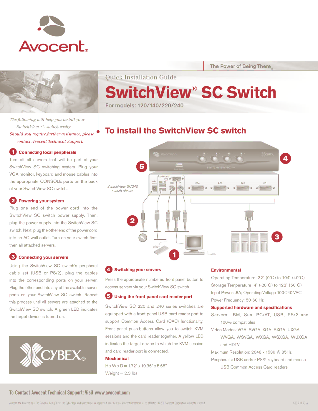 Avocent 220, 240 specifications Connecting local peripherals, Powering your system, Connecting your servers, Mechanical 