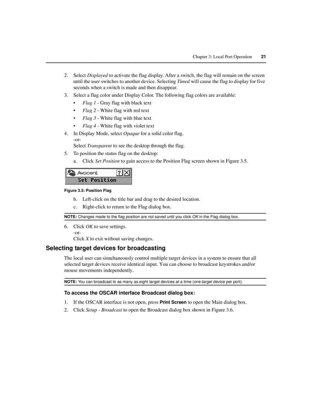 Avocent 3100, 3200, 3050 manual Selecting target devices for broadcasting, To access the Oscar interface Broadcast dialog box 