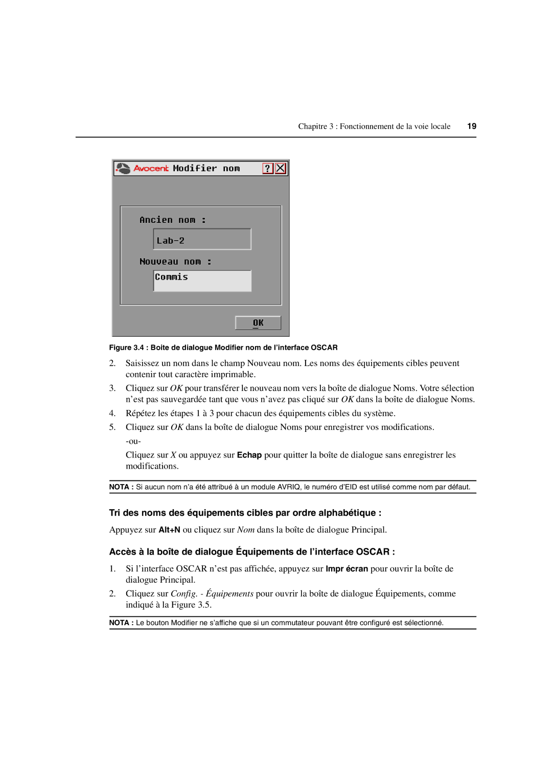 Avocent 3100/3200 manual Tri des noms des équipements cibles par ordre alphabétique 