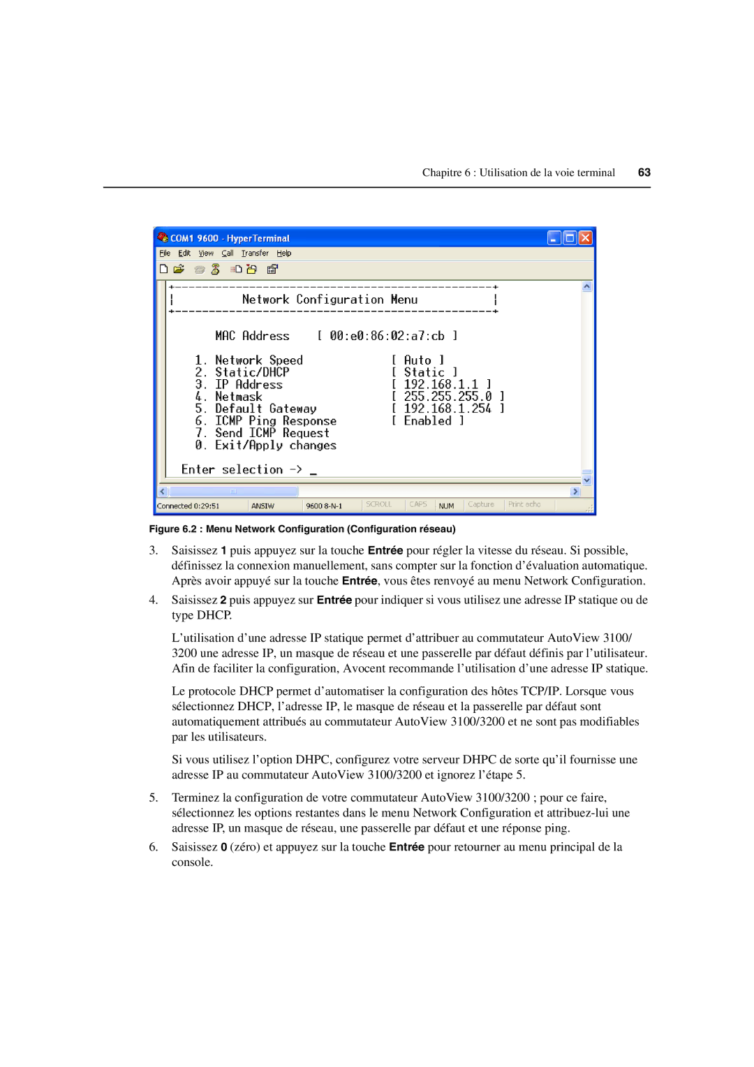 Avocent 3100/3200 manual Chapitre 6 Utilisation de la voie terminal 