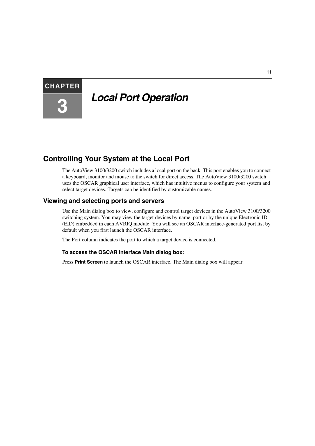 Avocent 3100/3200 manual Controlling Your System at the Local Port, Viewing and selecting ports and servers 