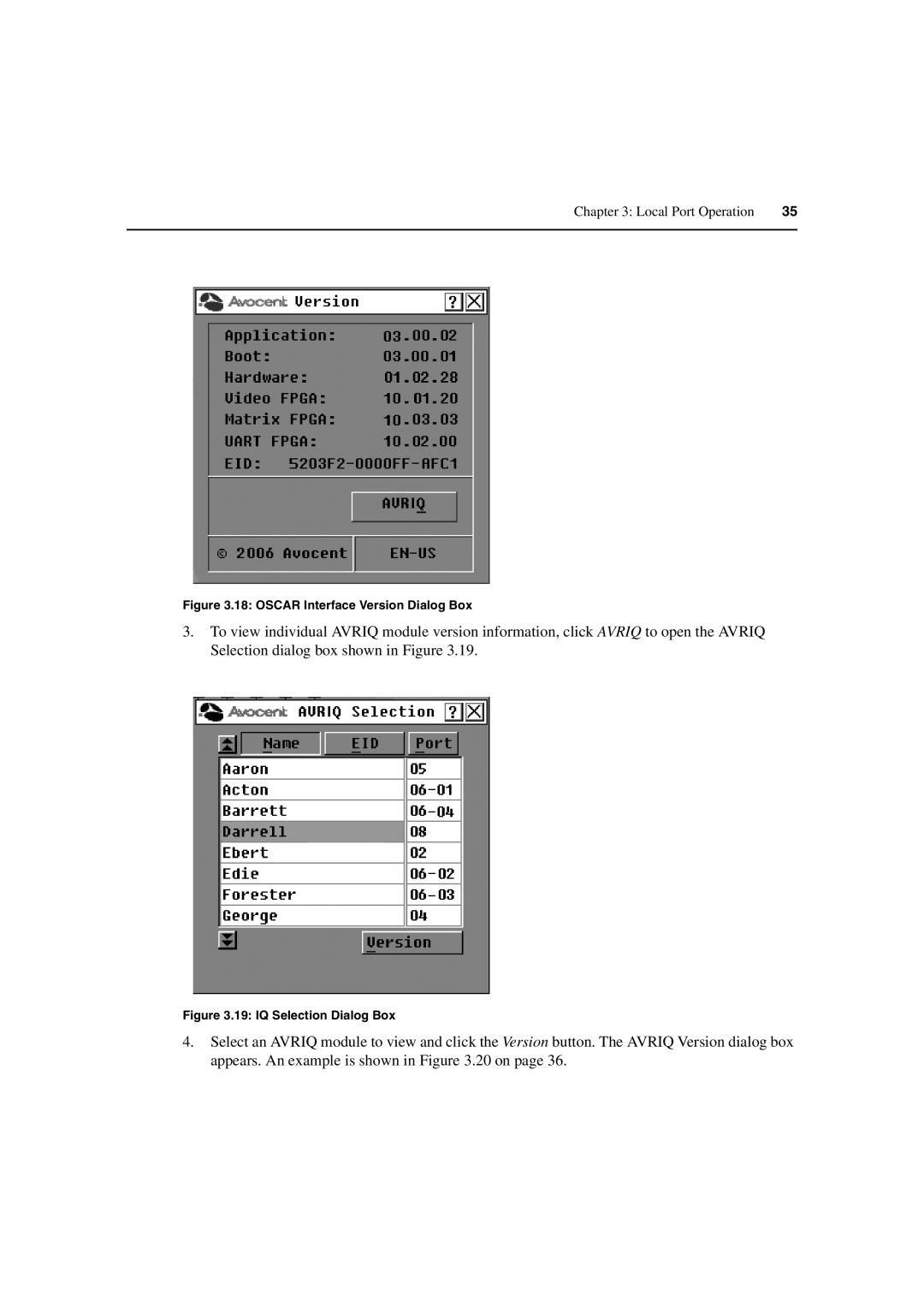 Avocent 3100/3200 manual Oscar Interface Version Dialog Box 