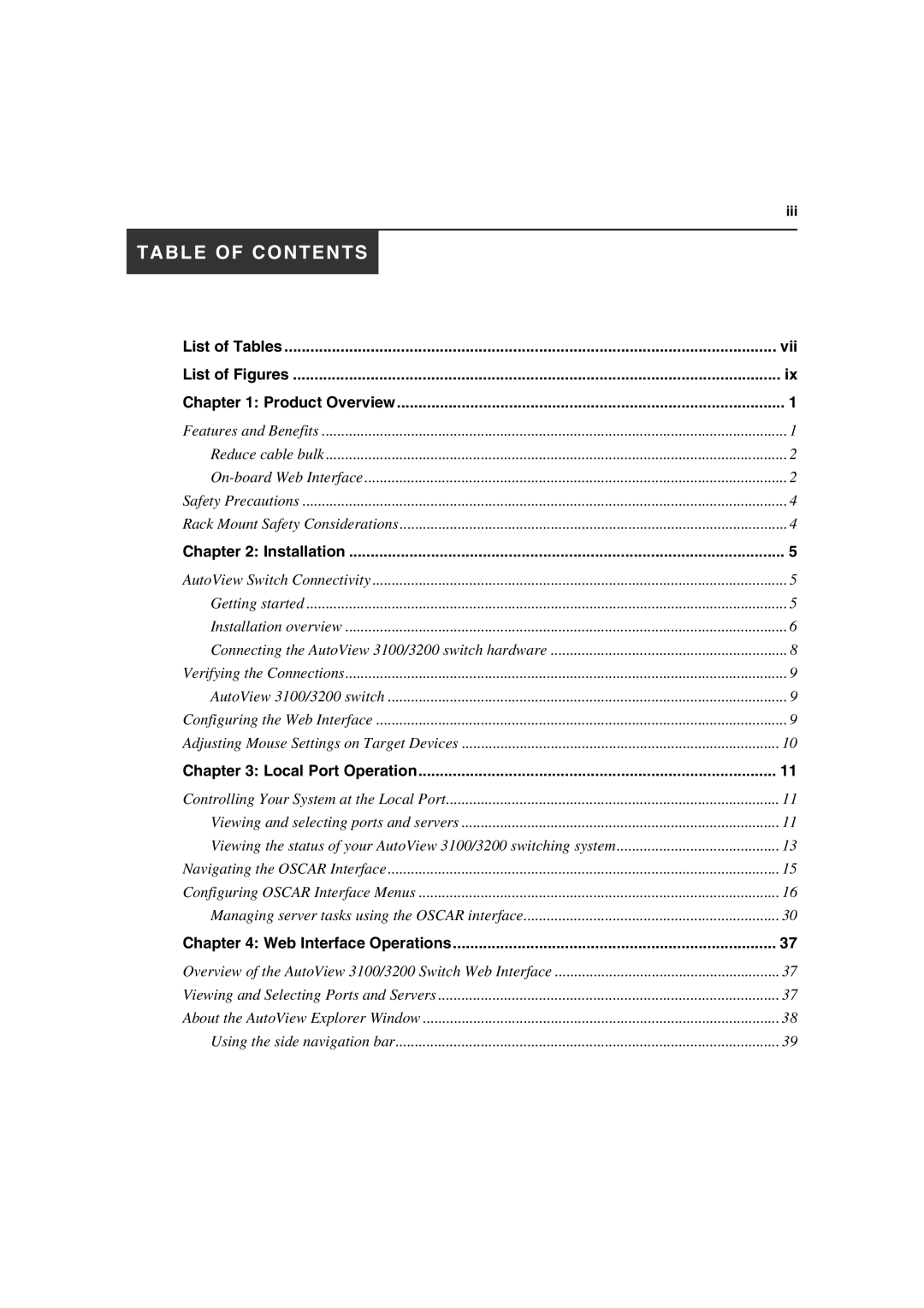 Avocent 3100/3200 manual Table of Contents 