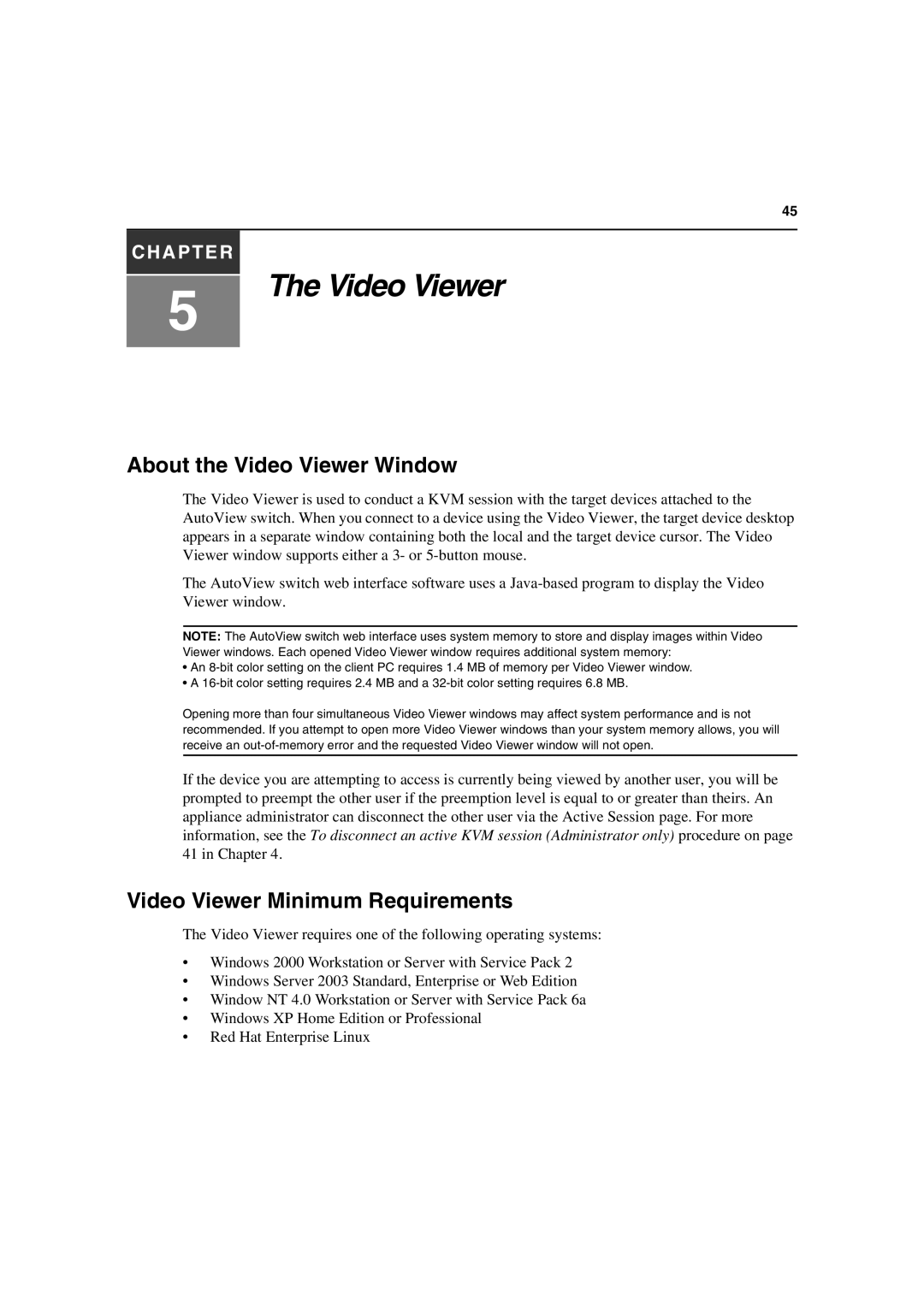 Avocent 3100/3200 manual About the Video Viewer Window, Video Viewer Minimum Requirements 